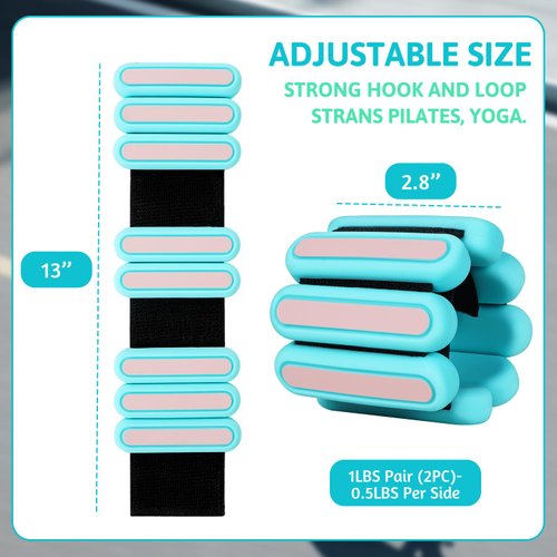 SOLY Wrist Ankle Weights for Women, Wearable Strong Arm & Leg Weights,Adjustable Wrist Weighted Bracelet for Yoga,Aerobics,Barre,Dance,Set of 2 (0.5LB Each)
