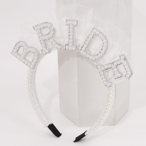 Wecoe Bride Headband, White Pearl Headband Bridal Shower Camp Bachelorette Party Decorations Party Favors Engagement Bachelor Party Bridal Headpiece Wedding Bride Hair Accessories Bride Gifts