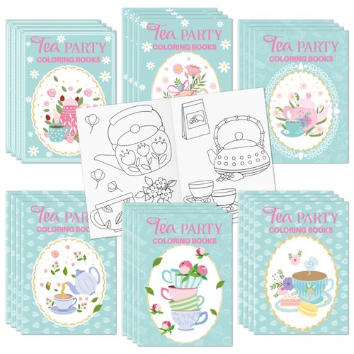 X1zuue Tea Party Coloring Books for Kids 24Pcs Bulk Tea Time Themed Mini Coloring Booklet DIY Art Drawing Book with Teapots Cups for Toddlers Kids Classroom Birthday Party Favors Goodie Bag Filler