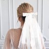YISSION White Wedding Veil Bow Hair Barrettes, Short Bridal Veil Bow Hair Clip, Bow Veil for Bachelorette Party Wedding
