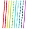 JANYUN 30 Pieces Reusable Plastic Straws BPA-Free 9" Colorful Printing Hard Platic Stripe Drinking Straw for Mason Jar Tumbler Family or Party Use Cleaning Brush Included(Random Pattern) (Straight)