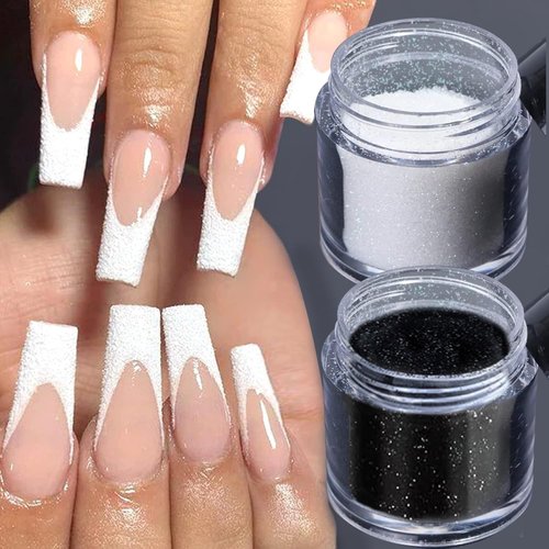 Vonrui Superfine French Nail Glitter Powder - Black White Snow Design Nail Sugar Powder Shiny Effect Candy Glitter Flakes Pigment Dust Gel Polish Manicure Accessories DIY Crafts (2 Bottles)