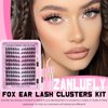 Lash Clusters Kit Cat Eye Wispy Eyelash Extension Kit Manga LC Individual Lashes Natural Fox Eye Eyelash Clusters Lash Extension with Lash Bond and Seal Lash Applicator,2Lash Brush (120Pcs,9-15MM)