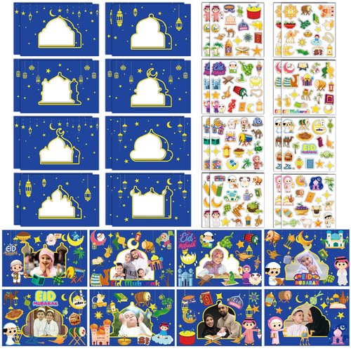 SFKPCJE 32 Pack Eid Mubarak Theme DIY Picture Frame Craft Kit for Child Fashion DIY Photograph Craft Eid Mubarak Stickers for Eid Mubarak Party Favors Supplies, BLUE