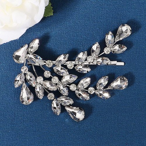 Chargances Bridal Crystal Hair Clip Rhinestone Hair Clips French Barrette Design Wedding Hair Clips Elegant Hair Accessories for Women Girls