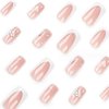 Foccna Long Press on Nails Nude Square Clear Fake Nails French Full Cover Bling Acrylic False Rhinestone Nails Butterfly Design Nails for Women and Girls 24PCS