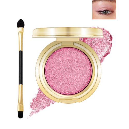 Pink Glitter Eyeshadow, Pearl Shimmer Eye Shadow Palette, Longwear Waterproof Cream Eyeshadow High Pigmented Ultra-Blendable Sparkly Single Highlighter Makeup for Women Sombras Para Ojos Con Brillo-01