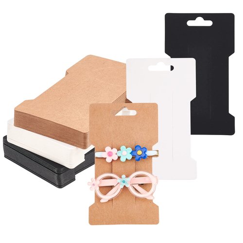 NBEADS 120 Pcs Hair Clip Display Cards 7x12 cm, 3 Colors Hair Bow Display Cards Rectangular Hair Bow Packaging Card Kraft Paper Cards for Hair Barrettes Accessories Display and Organizing
