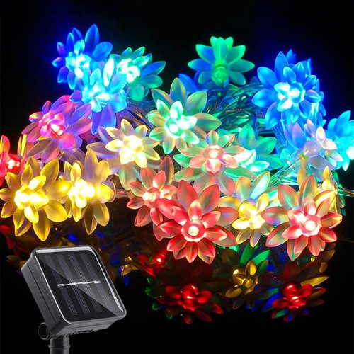 ITICdecor Solar Flower String Lights Outdoor Waterproof 50 LED Upgraded Flower Fairy Light for Garden Fence Patio Yard Christmas Tree Lawn Party (Multi-Colored)