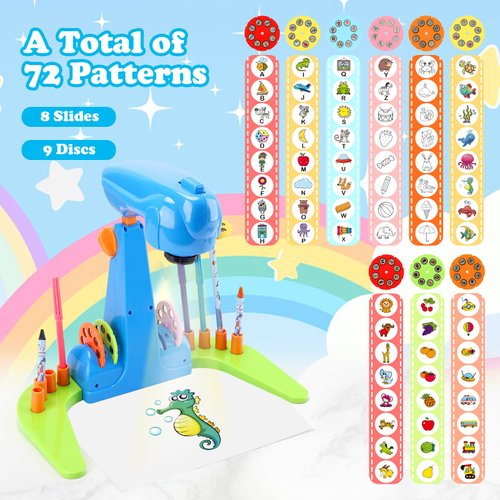 Drawing Projector for Kids, Art and Craft Kit, Toys for Boys Aged 3+, Including Colored Pencils, Crayons, Coloring Books, Drawing Stencil etc, Gift for 3+ Year Old Boys (Blue Drawing Kit v1)