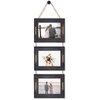 DLQuarts 5x7 Hanging Picture Frames Collage Wall Decor, 3-Opening Photo Frames 5x7 Without Mat & 3.5x5 with Mat, Rustic Wood 3-Frame, Weathered Black