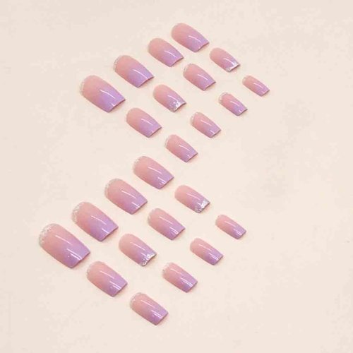 Foccna Purple Press on Nails Bling Fake Nails Square Cute Women's Bling False Nails Daily Wear Artificail Nails for Women and Girls-24Pcs