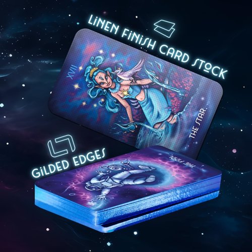 OMNITO Original Starborn Arcana 78 Tarot Card Set, Unique Borderless Deck, Fortune Telling Cards, Classic Meanings with Guide Book for Beginners and Pro