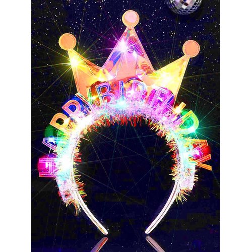 JEWEKY Light Up Happy Birthday Headband Led Birthday Crown Hair Band Rave Ball Party Birthday Hair Accessories for Women