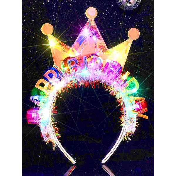JEWEKY Light Up Happy Birthday Headband Led Birthday Crown Hair Band Rave Ball Party Birthday Hair Accessories for Women