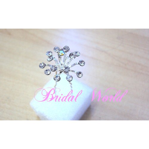 Bridal Wedding Beautiful Elegant Special Crystal Flower Fireworks shaped Design Hair Pins Sticks [PACK OF 6]--Clear White