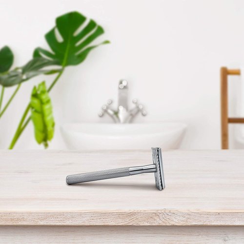 Bambaw Double Edge Safety Razor for Men & Women, Metal Razor with a Stainless Steel Blade, Eco-Friendly Razor – Silver