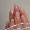 ANDGING Ombre White Press on Nails Coffin Short Medium Fake Nails with Glue Gel Acrylic French Tip Glue on Nails with Gradient Design Manicure Stick on Nails False Nails for Wedding Birthday Cl87O67