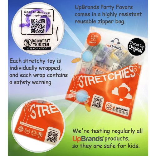 UpBrands 96 Stretchy Snakes Toys 6 Inches Bulk Set, 8 Glitter Colors, Kit for Birthday Party Favors for Kids, Goodie Bags, Easter Egg Basket Stuffers, Pinata Filler, Small Classroom Prizes