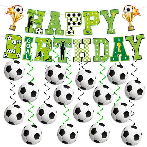 KORHONEN Soccer Party Decorations, Soccer Birthday Party Decorations Includes Happy Birthday Banner and Soccer Hanging Swirl for Kids Boy, Soccer Theme Party Decorations Supplies