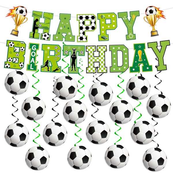 KORHONEN Soccer Party Decorations, Soccer Birthday Party Decorations Includes Happy Birthday Banner and Soccer Hanging Swirl for Kids Boy, Soccer Theme Party Decorations Supplies