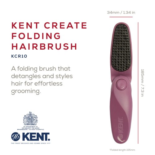 Kent KCR10 "Create" Folding Hair Brush for Styling Short Hair, Travel Brush for Women, Travel Hair Brush for Men, and Anti Static Hairbrush - Scalp Stimulating Nylon Bristle Hair Brush in Purple