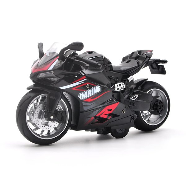 MING YING 66 Pull Back Motorcycle Model - 1:12 Scale Toy Motorcycle,Motorcycle Toy with Light and Music Gift for Children Boys and Girls (Black)