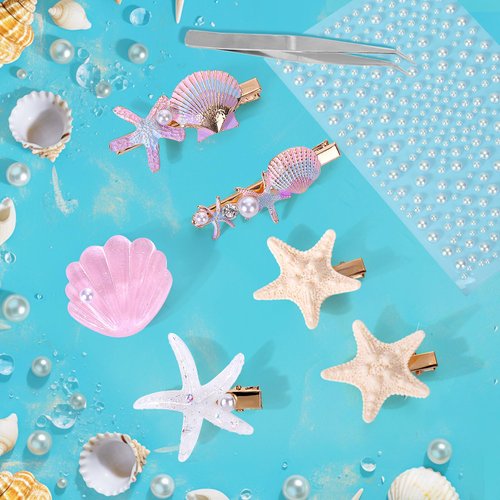 Vodolo Seashell Hair Clip,6PCS Shell Pearl Starfish Hair Clips,Unique Novelty Beach Ocean Mermaid Hair Accessories for Women Girls,Hair Decoration for Halloween Christmas Weddings Party Evenings