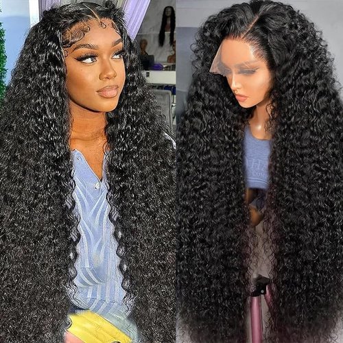 Jektoain 13x4 HD Lace Front Wigs Human Hair 24 Inch -150% Density Deep Wave Lace Front Wigs Human Hair-Glueless Wigs Wet and Wavy Lace Front Wigs Human Hair Bleached Knots with Baby Hair Curly Wigs