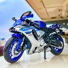 MSZ 1/12 Compatible for Yamaha YZF-R1 Motorcycle,Collector Motorcycle Replica with Display Stand and Helmet Keychain,Toy Motorcycles for 3-9 Year Old Boys Blue