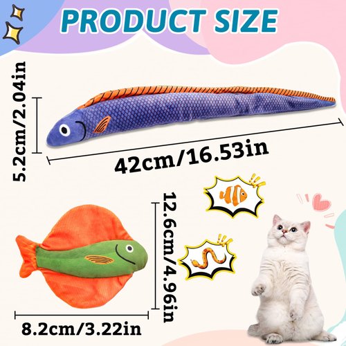 Andiker Catnip Toy for Cats, Cute Realistic Cat Fish Toy with Catnip and Crinkle Paper Soft Bite-Resistant Interactive Cat Toy for Indoor Cats Kittens Biting Chewing Reducing Boredom (Square)
