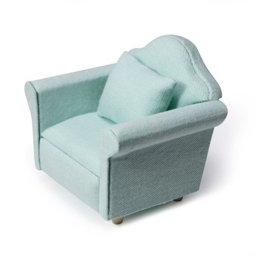 Dollhouse Couch Miniature Furniture Sofa with Pillows for Living Room Desktop Decoration Fabric Sofa Mini Home Scene Accessories Ornament (Single Sofa, Green)