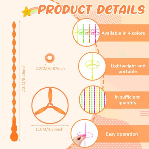 Sotiff 100 Sets Flying Disc Toys Twisty Pull String Flying Saucer Bulk Pull Helicopter Toy Twist Disc Flyer Saucers with Launcher Rings and Twist Sticks for Kids Party Favor Prizes, 4 Random Color