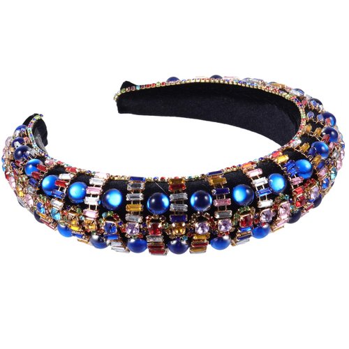 Lurrose Rhinestone Diamond Headbands Baroque Wide Headbands Hair Accessories for Women Girls Blue