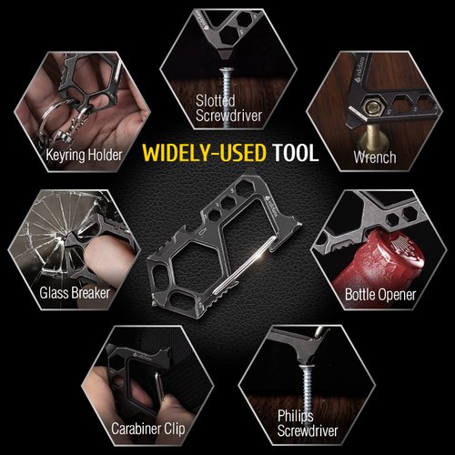 Carabiner Keychain Stainless Steel Multitool - 11 in 1 Tactical Keychain - Glass Breaker,Bottle Opener, Wrench, Screw Drivers, Key Clip, EDC Keychain for Men