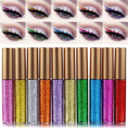 ARCHIDATE Liquid Glitter Eyeliner Set, 10 Colors Shimmer Metallic Eyeliner, High Pigment Long Lasting Waterproof Smudge Proof Sparkling Eyeliner, Sparkle Eyeliner Set for Party Festival Christmas