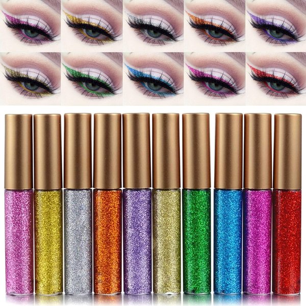 ARCHIDATE Liquid Glitter Eyeliner Set, 10 Colors Shimmer Metallic Eyeliner, High Pigment Long Lasting Waterproof Smudge Proof Sparkling Eyeliner, Sparkle Eyeliner Set for Party Festival Christmas