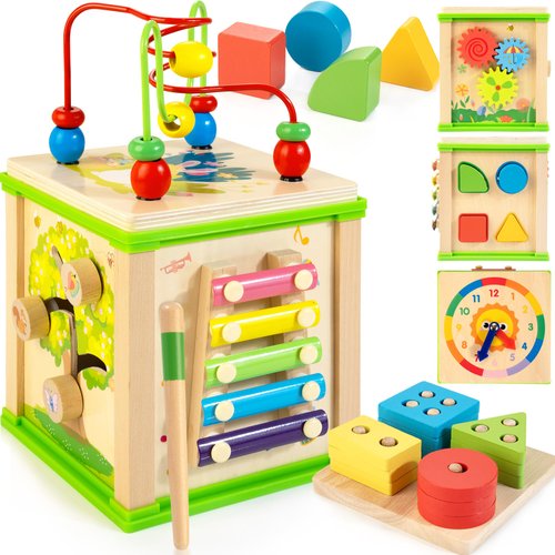 WOODMAM Wooden 7-in-1 Activity Cube| Montessori Toys for 1 2 3 Year Old Toddlers| Baby Educational Developmental Toys |One Year Old Boys Girls First Birthday Gifts |Bonus Sorting & Stacking Board