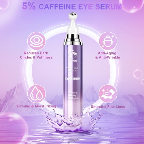 5% Caffeine Eye Cream for Dark Circles Under Eye Treatment Eye Serum for Wrinkles Fine Lines, Retinol Eye Care Under Eye Cream for Puffiness and Bags Eye Serum with 360° Massage Roller-Ball