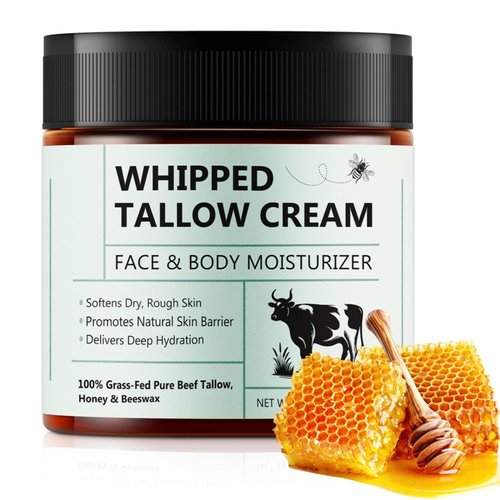 laraspi Beef Tallow Moisturizer, Beef Tallow for Face, 4.2 oz Organic Whipped Grass Fed Beef Tallow with Honey Cream for Face & Body, Unscented