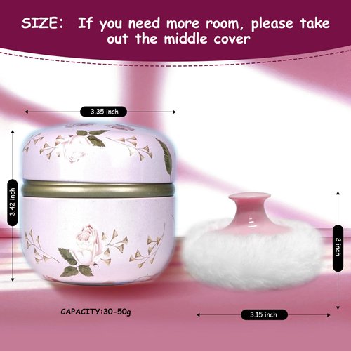 Qopoto Body Powder Puff and Container for Dusting Powder, Baby Women Powder Puff and Powder Case for Bath and Travel (Romantic Flowers)