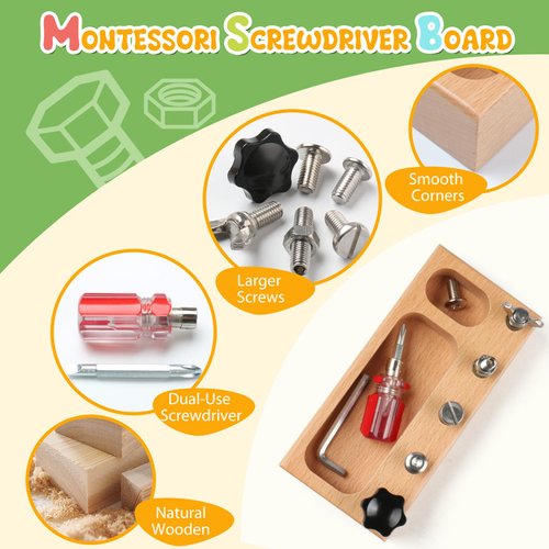 MEROCO Montessori Toddler Screwdriver Toy Set, Montessori Toys for 3+ Year Old Play Real Kids Tools Set for Boys Age 3, Fine Motor Skills Toys 3 4 5 Year Old Emotional Regulation Learning Toys