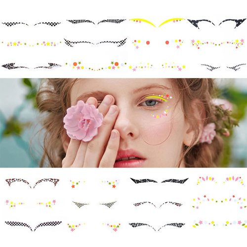 Uranian Eye Makeup Sticker Colorful Eyeliner Stickers Face Stickers for Eyes Cute Temporary Sticker 24 Pairs Eye Tattoo Stickers for Festival Halloween Carnival Face Decoration for Women (SET 3)