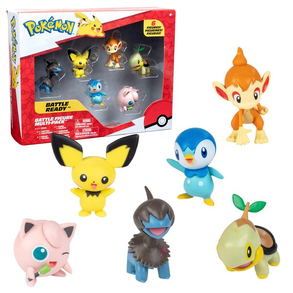 Pokémon Battle Figure Toy Set, 6 Piece Playset - 2" Pichu, Yamper, Turtwig, Piplup, Chimcharm Deino - Generation 4 Diamond & Pearl Starters - Christmas Stocking Stuffer Gift for Kids, Girls, Boys