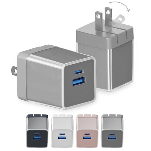 Qackenm 30W USB C Charger Block, GaN Nano Fast Charger, 2 Port Compact Charger with Foldable Plug for iPhone 16/16 Plus/16 Pro/16 Pro Max, 15/14/13 Series, Pixel, Galaxy, iPad/iPad Mini and More Grey