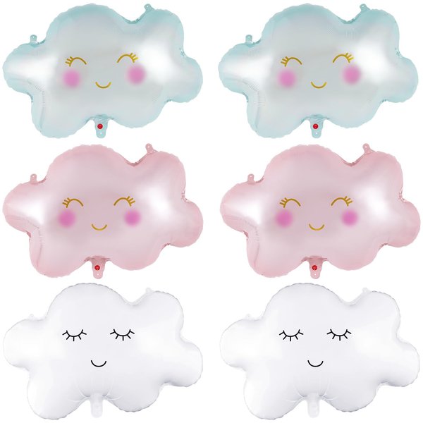 6 Pieces Cloud Balloons,White Cloud Foil Balloons,Cloud Balloons Baby Shower,Cute Cloud Shaped Balloons for Boys Girls Baby Shower Themed Party Birthday Party Wedding Decorations Supplies (Mixcloud)