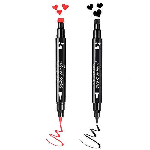 Go Ho 2 PCS Waterproof Liquid Eyeliner Stamps,Black&Red Eyeliner Heart Stamp Eyeliner for Harley Costume Makeup,Double-side Long-lasting Winged Eyeliner Stamp,Smudge-Proof Eye Liner