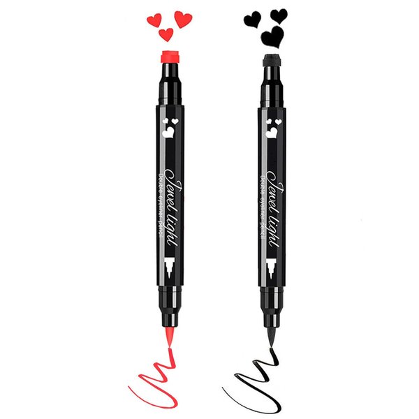 Go Ho 2 PCS Waterproof Liquid Eyeliner Stamps,Black&Red Eyeliner Heart Stamp Eyeliner for Harley Costume Makeup,Double-side Long-lasting Winged Eyeliner Stamp,Smudge-Proof Eye Liner
