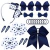 Whaline 20Pcs Back to School Uniform Hair Bows Set Navy Blue White Multi-styled School Bows Hair Clips Accessories with Headband Hair Ties Snap Hair Clips for Female Student Supplies