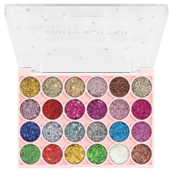 evpct 24 Colors Glitter Sparkle Eyeshadow Makeup Palette Pallets For Women, Colorful Eye shadow Pressed Powder Black White Pink Green Blue Shimmer Eyeshadow Glue Gel sombras de ojos profesional 02#